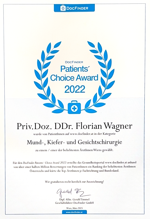 DDDr Florian Wagner DocFinder Patients Choice Award 2022